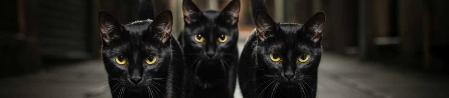 Tres gatos negros en la calle