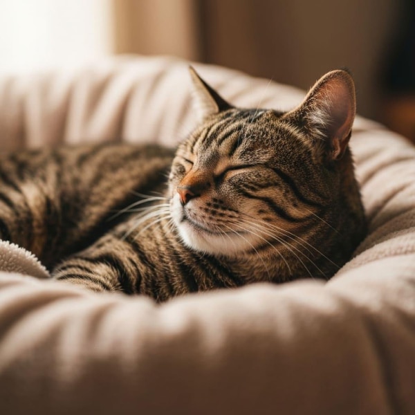 Un gato durmiendo en una cama
