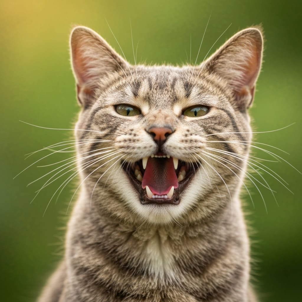 Gato mostrando sus dientes