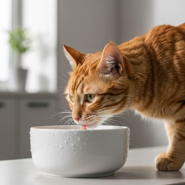 Un gato tomando agua