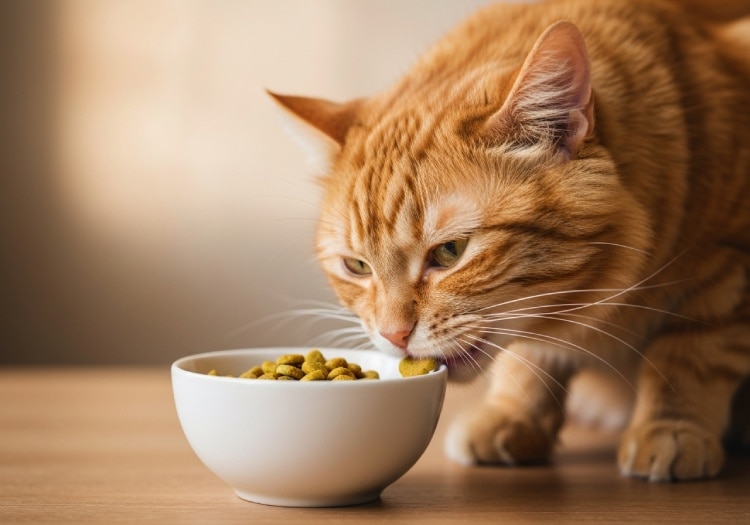 Gato comiendo comida premium