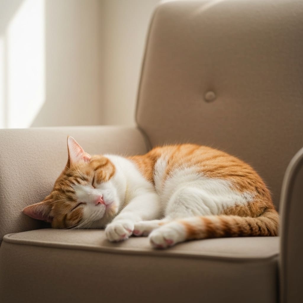 Gato amarillo con blanco durmiendo