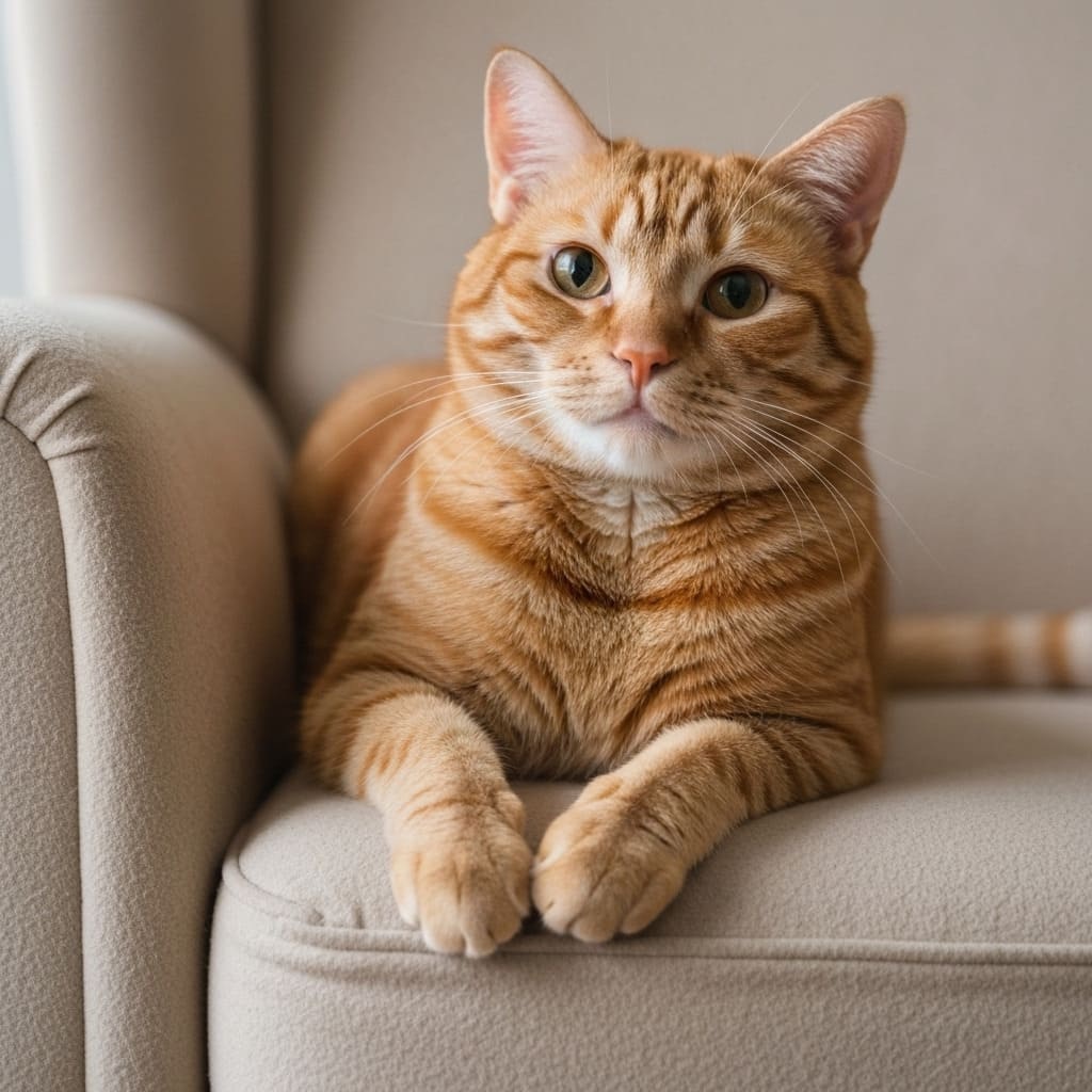 Gato amarillo en un sofá
