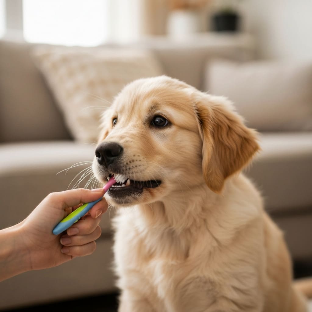 Cachorro acostumbrándose al cepillado
