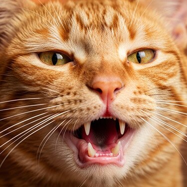 Gato con estomatitis felina mostrando encías inflamadas y rojas