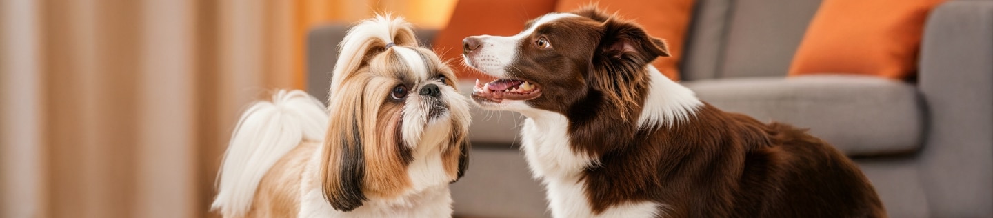 Perro Shih Tzu y Border Collie saludables con pelaje brillante - beneficios omega-3 para perros