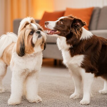 Perro Shih Tzu y Border Collie saludables con pelaje brillante - beneficios omega-3 para perros