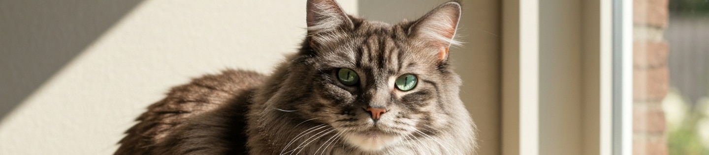 Gato gris con abundante pelaje saludable