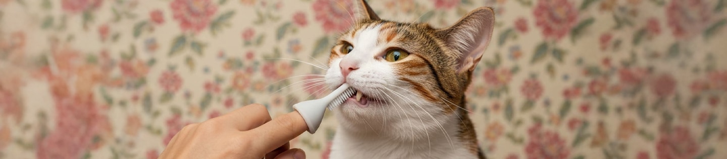 Dueño cepillando a su gato