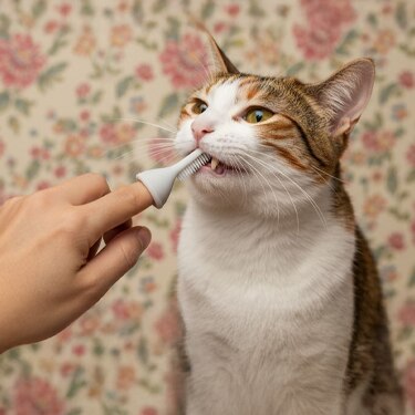 Dueño cepillando a su gato