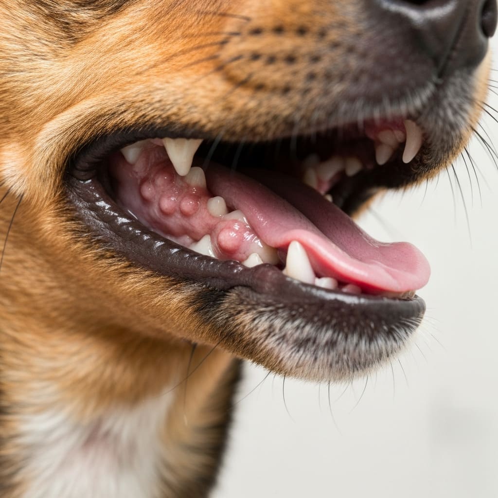 Verrugas en la boca de un perro
