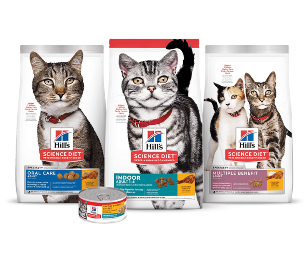 Science light oral care, indoor and mutiple benefit cat food